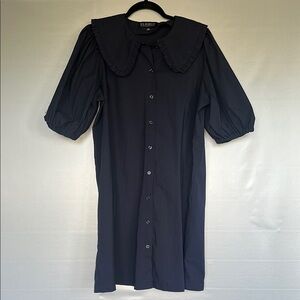 Eloquii Sailor Collar Puff Sleeves Shirt Dress Button Down Navy Blue Size 18